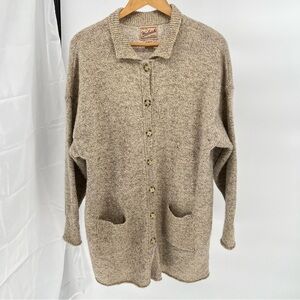 Woolrich Womens Longline Wool Sweater Size XL Heathered Tan Button Down Pockets